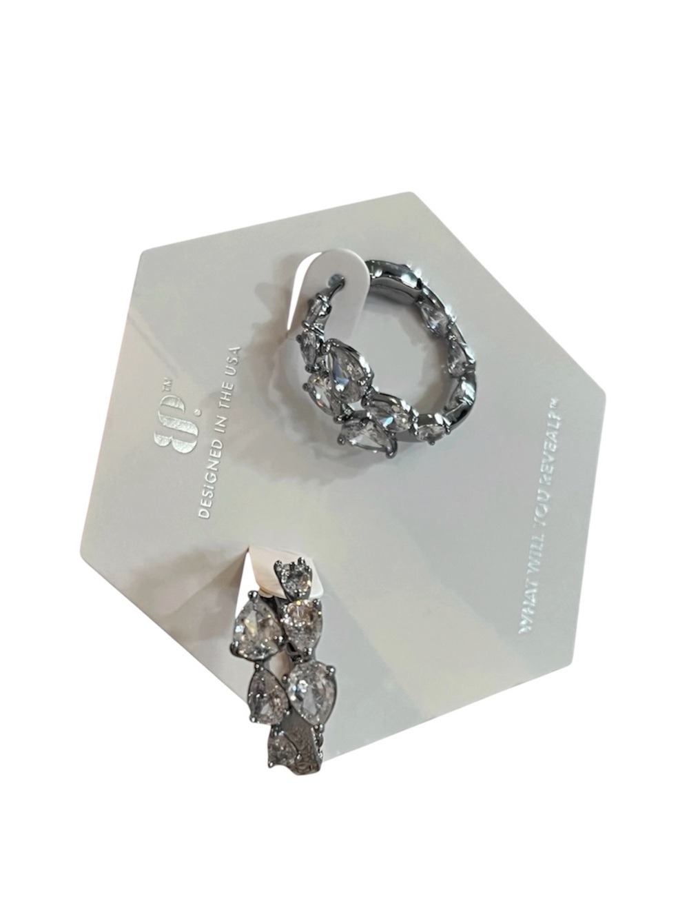 Diamond Cubic Zirconia Hoop Earrings by bp / New In Box/ Birthday collection - Picture 9 of 13
